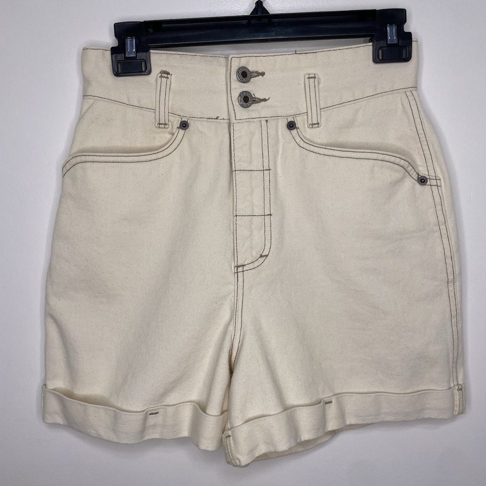 GRASS ROOTS Women Ivory Denim Shorts Sz 5/6 100% Cotton High Rise Roll Hem USA